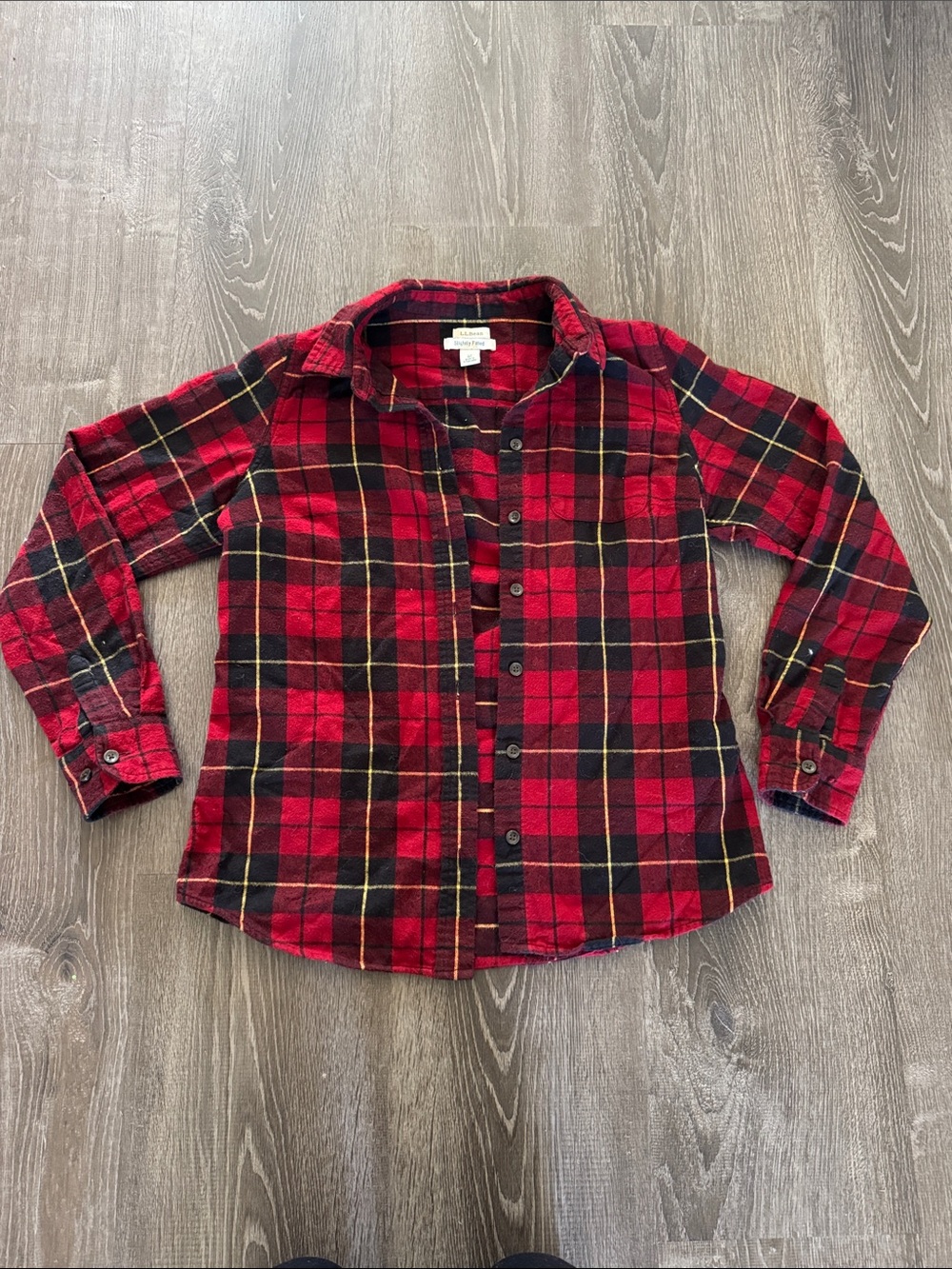 L.L. Bean Red Black Plaid Button-Down Shirt